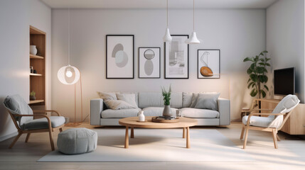Fototapeta na wymiar Modern minimalistic living room. Generative AI