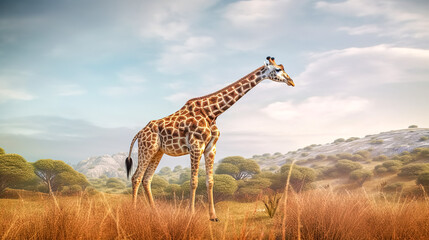 Fototapeta premium giraffe in africa nature, banner, made with Generative AI
