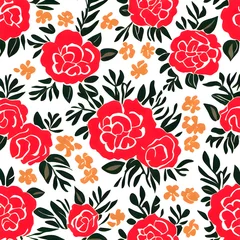 Gordijnen  Red and black floral pattern on a white background. Generative Ai © Cynthia