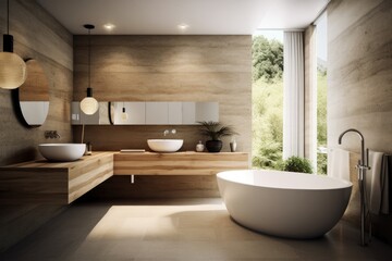 Fototapeta na wymiar modern bathroom, minimal style, contemporary design, generative AI