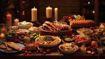 Fototapeta na wymiar Thanksgiving holiday celebration food