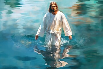 Obraz na płótnie Canvas Jesus Walking on the Water, generative AI