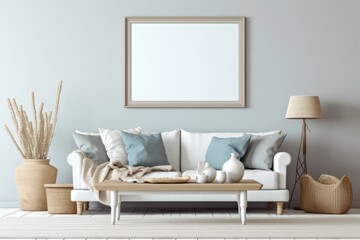 Fototapeta na wymiar Blank Canvas in a Designer's Mockup Living Room, generative AI