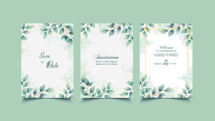 Green Leaves Floral, Invitation, save the date, thank you Vector.