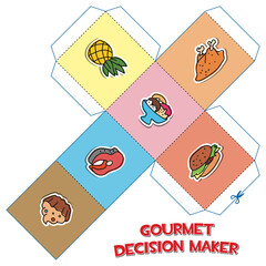 Funny multicolour gourmet decision maker cube template