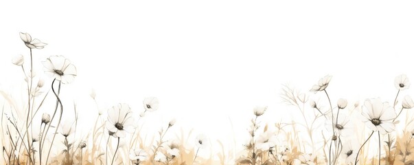 Obraz premium Thin line art empty floral border on white background Generative AI