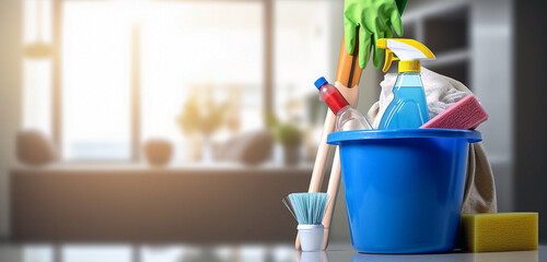 Cleaning products on a blue bucket © Generative ART