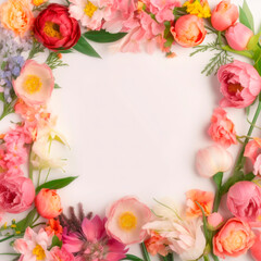 Obraz na płótnie Canvas Photo frame of flowers. Wedding concept with flowers. For the design of greeting cards or invitations. Generative AI.
