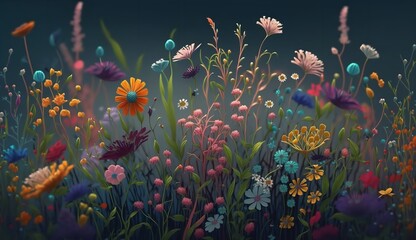 Fototapeta na wymiar Illustration of a colorful abstract flower meadow. Generative AI.