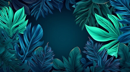 Naklejka na ściany i meble tropical leavesfoliage plant in blue color