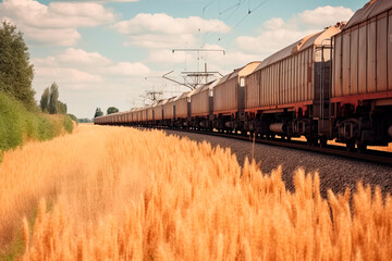 Fototapeta premium Hopper grain wagon close up, grain deal, generative ai