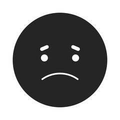 Dark mode sad emoticon flat monochrome isolated vector icon. Emoji expressing disappointment. Editable black and white line art drawing. Simple outline spot illustration for web graphic design