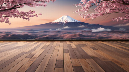 富士山と春桜のフローリングGenerativeAI
