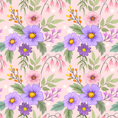 Colorful hand draw flowers seamless pattern. Can be used for fabric textile wallpaper.
