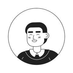Short haired young adult office intern monochrome flat linear character head. Internship business. Editable outline hand drawn human face icon. 2D cartoon spot vector avatar illustration for animation