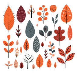 Vector autumn leaf, linear drawn leaves, illustration of modern decor for presentation, business. Set.