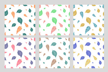 Fototapeta premium Vector autumn leaf, linear drawn leaves, bright illustration of a seamless pattern. Set