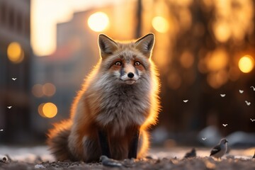 Fox is standing in the middle of the city created with Generative AI technology