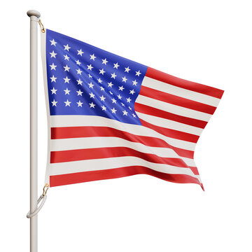 The US flag flutters in the wind. On a transparent background. 3d render illustration