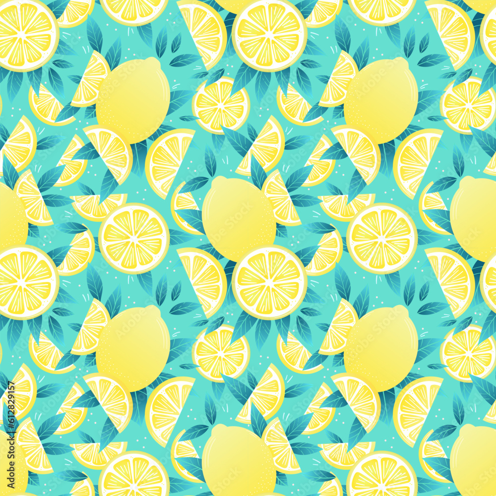 Poster lemon vector pattern tropical fruit seamless repeating background