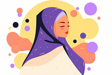 Abstract graphic illustration portrait of a muslim woman wearing a headscarf. Generative ai