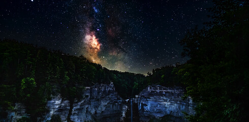 Natural scenery at night, Beautiful view of the milky way shining with a beautiful galaxy
