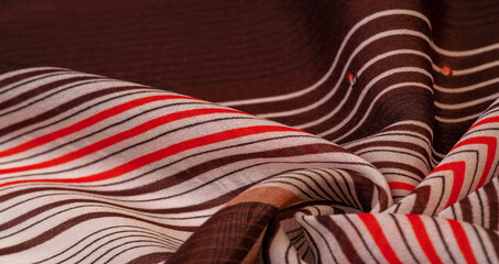 Texture, pattern, collection, silk fabric, brown background with a striped pattern of white and red lines, Spanish theme
