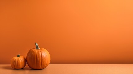 Halloween Pumpkin isolated on an orange background with space for copy. AI Generative Art.