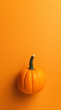 Halloween Pumpkin isolated on an orange background with space for copy. AI Generative Art.
