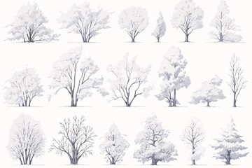 set of trees silhouettes