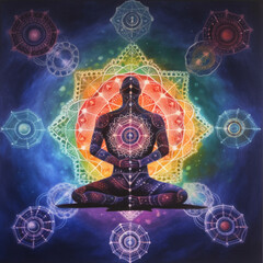 Background with the concept of chakras and cosmic energies. Generative AI.