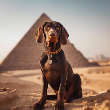 Dog in Egypt. Generative AI.