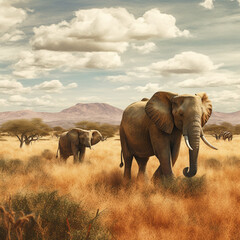 Fototapeta na wymiar Elephants in the savannah. Generative AI.