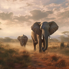 Fototapeta na wymiar Elephants in the savannah. Generative AI.