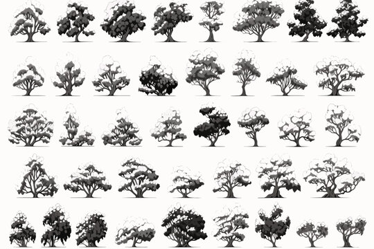 tree sketches, silhouette tree vector element