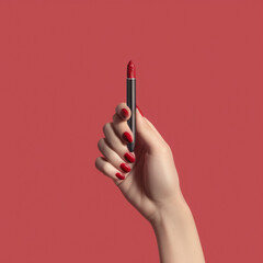 Hand picking up a lipstick. Generative AI.