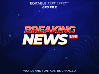 Naklejka na ściany i meble breaking news text effect, font editable, typography, 3d text. vector template