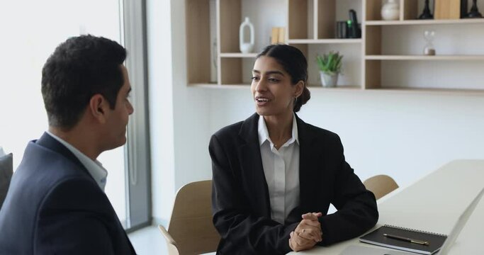 Successful business partner make partnership deal agreement at meeting in office, thanks for good collaboration, customer give handshake to manager completing negotiations, satisfied with cooperation