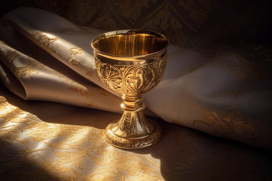 An image that portrays the solemnity of the Christian chalice, symbolizing the Eucharist and the Last Supper Image ai generate