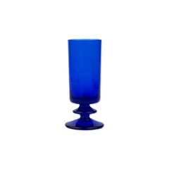 Old small blue glass cup isolated over white background