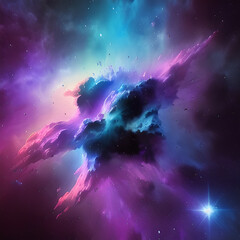 Obraz na płótnie Canvas Abstract space illustration, stars and clouds in vibrant purple and blue colors, Generative AI