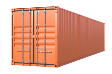 Ship cargo container 40 feet length. Brown metallic freight box. Marine logistics, harbor warehouse, customs, transport shipping concept. Png clipart isolated on transparent background