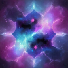 Naklejka premium Abstract space illustration, stars and clouds in vibrant purple and blue colors, Generative AI