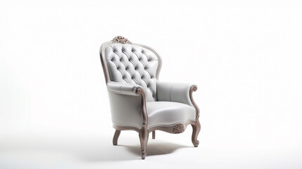 Fototapeta premium a beautiful white baroque armchair on a white background, generated by AI