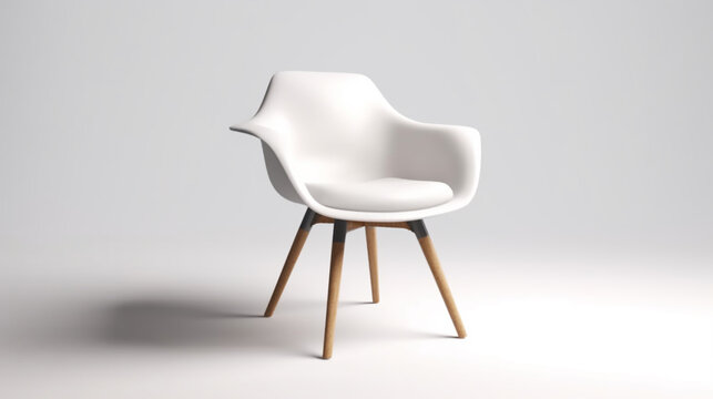 beautiful white comfortable chair on wooden legs on a white background, generated by AI