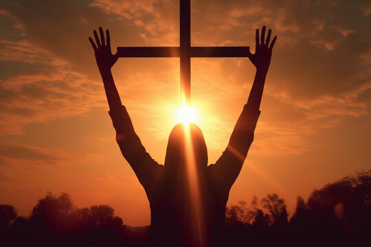 Fulgor silhouette of christian open hands to pray Image ai generate