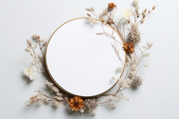 Empty frame with flowers on white background for wedding and valentine's day Generative AI