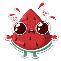 Obraz premium Vector illustration of watermelon character sticker with cute expression, cool, funny, watermelon isolated, cartoon