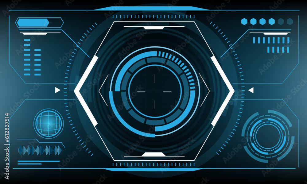 Poster hud sci-fi interface screen view design virtual reality futuristic technology display vector