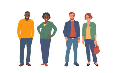 Obraz premium Different women and men. Vector flat style illustration